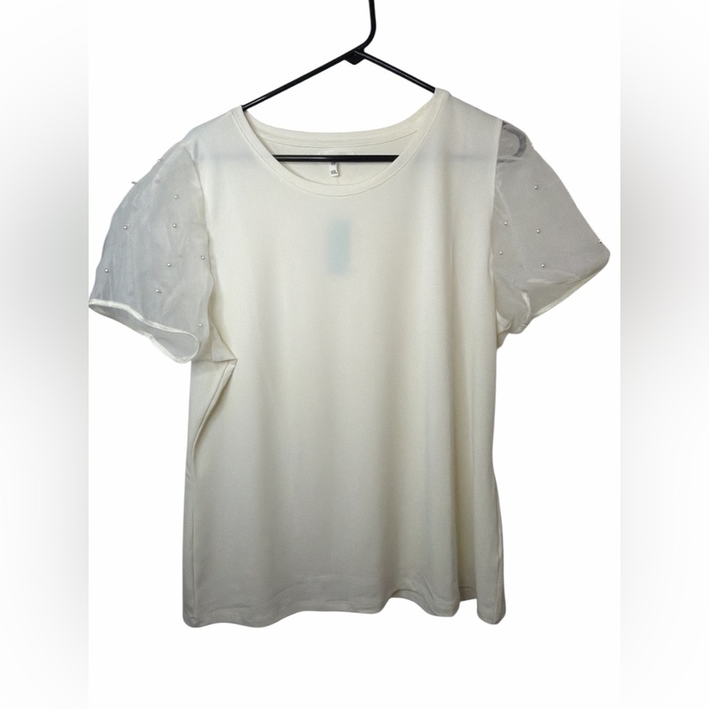 Maurices White Short Sleeve Pearl Puff Sleeve Shirt NWOT